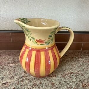 Gail Pittman Siena Pitcher Hand Painted Floral Garland & Striped Design